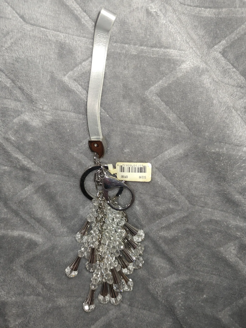 Crystal Bead Tassel Keychain Wristlet - Silver Strap